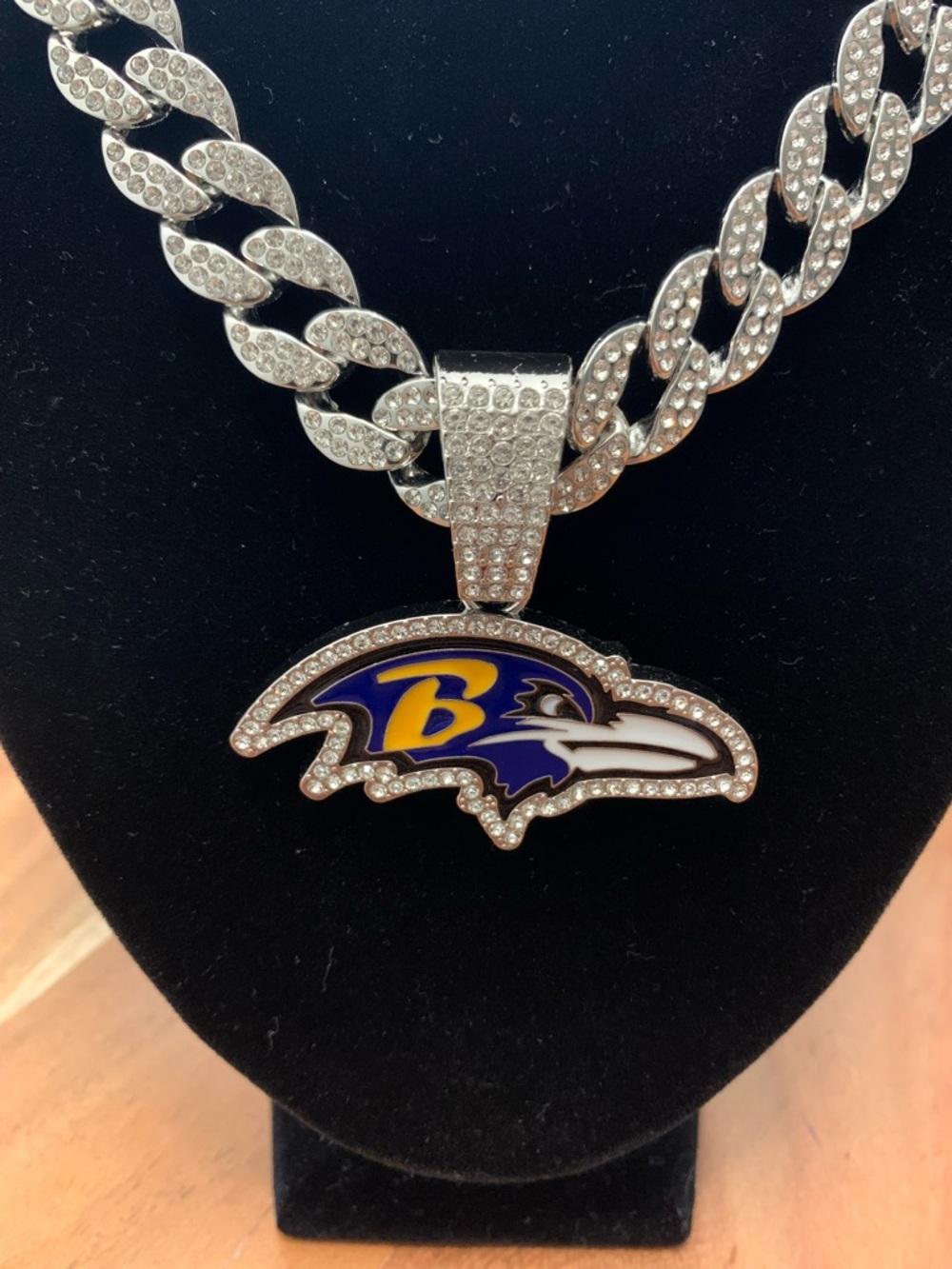 Baltimore Ravens Pave Cuban Link Pendant Necklace - Purple & Gold